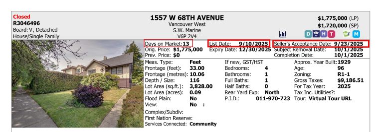 Image showing how 1557 W 68TH AVENUE, DOM is calculated